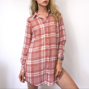 XS Rose Pink 🌹 Sheer Plaid Tunic Blouse Justfab